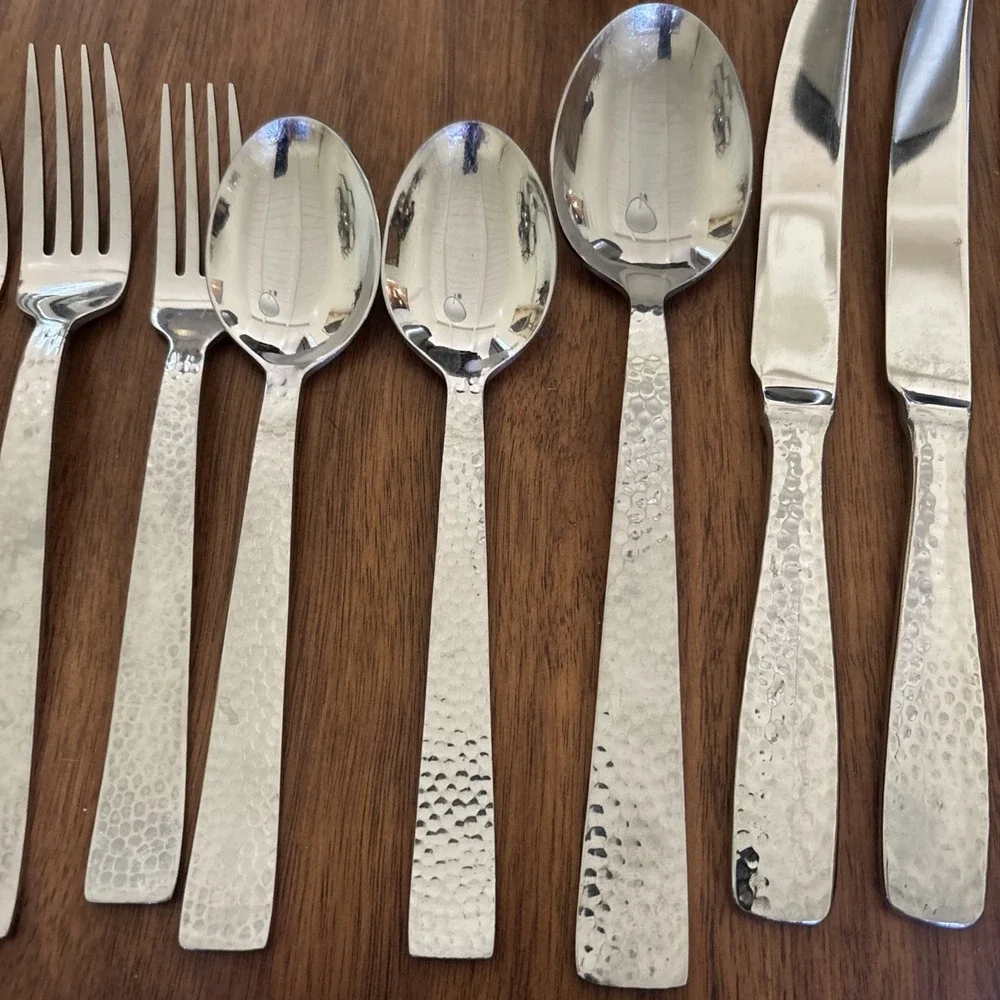 Godinger Castello Hammered Stainless Flatware Knives Forks Spoons - Lot Of 45